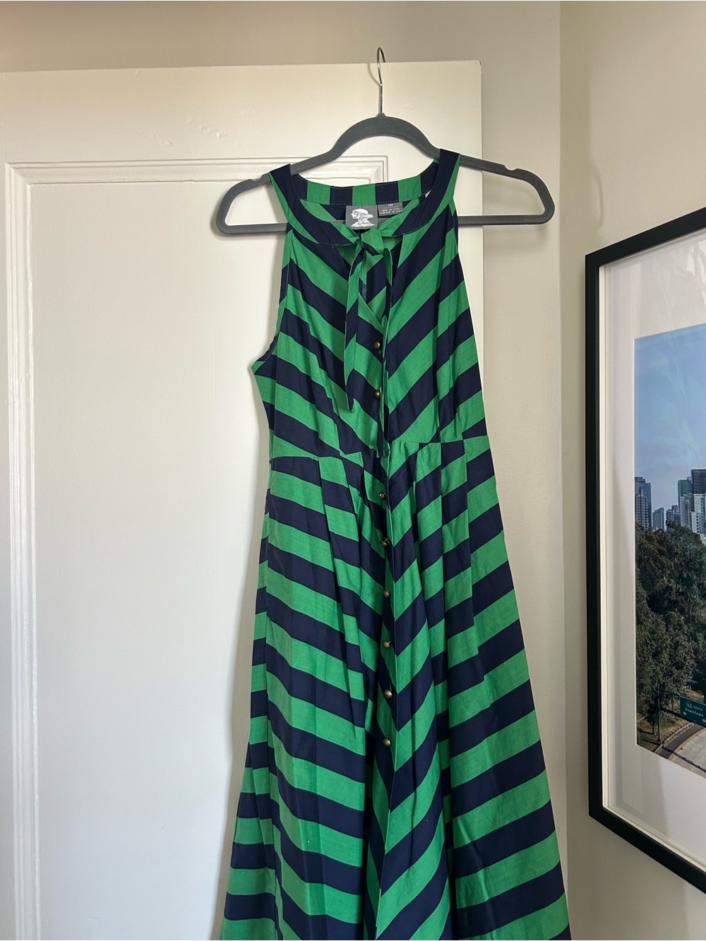 Vintage Anthropologie Girls From Savoy Emerald Ripple Green Navy Striped Dress